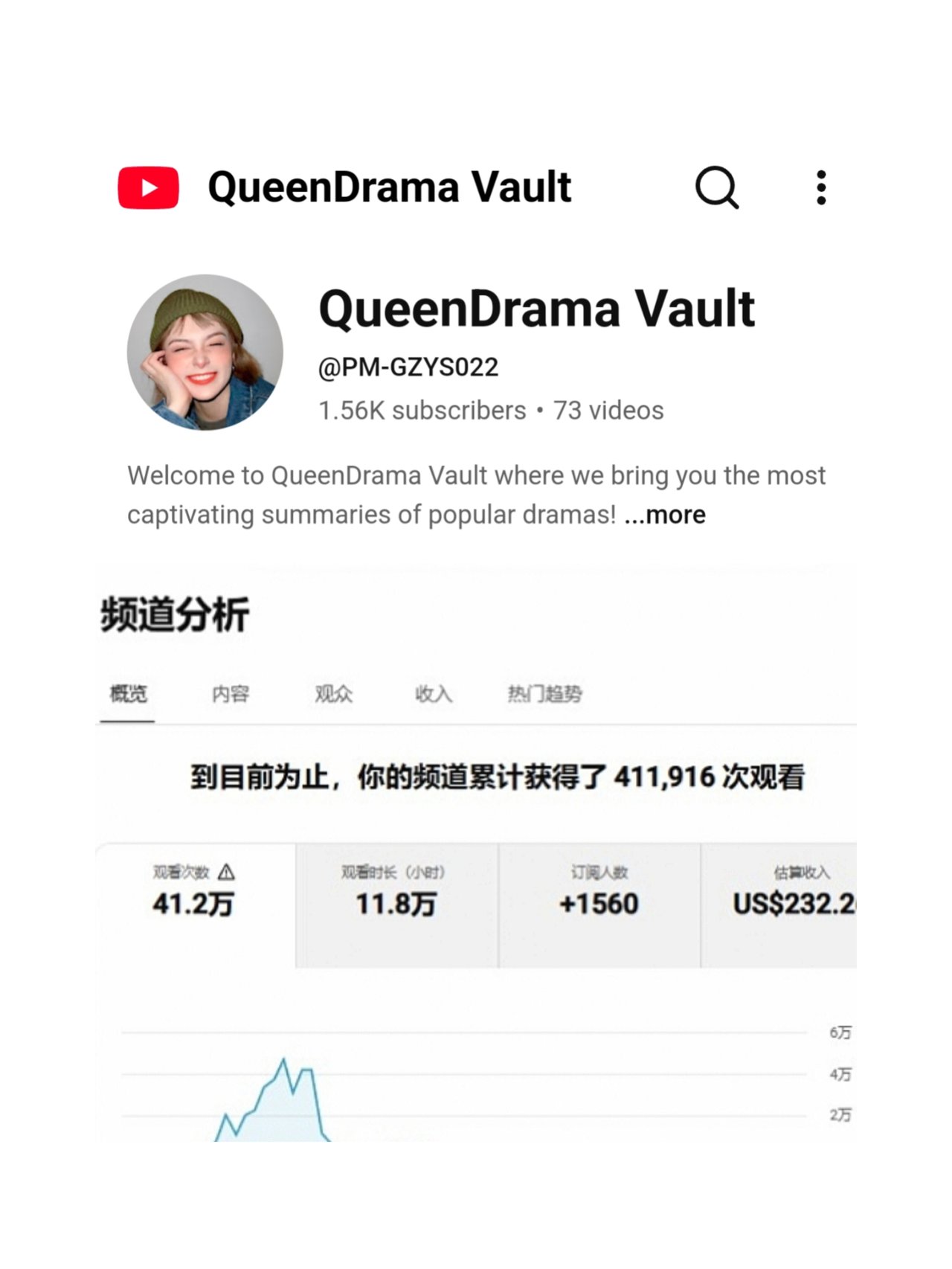 YouTube频道数据看板
